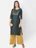 Span Women Embroidered Straight Kurta (Green)