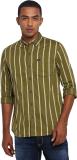 LEE Men Striped Casual Green Shirt