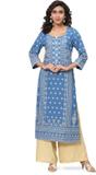 BIBA Women Printed Straight Kurta (Blue)