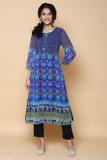 BIBA Women Printed Straight Kurta (Blue)