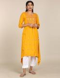 Karigari Women Printed Straight Kurta (Yellow)