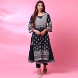 BIBA Women Printed A-line Kurta (Black)