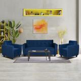 ARRA Remo Velvet Fabric Tufted Back 5 Seater Sofa Blue Color Fabric 3 + 1 + 1 Sofa Set (Blue, DIY(Do-It-Yourself))