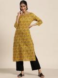 Sangria Women Printed Straight Kurta (Yellow)