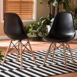 Finch Fox Eames Replica Dining Chair/Cafeteria Chair/Cafe Chair/Armless Side Chairs Molded ABS Plastic with Wood & Black Accents Iconic American Mid-Century Styling Plastic Dining Chair (Set of 2, Finish Color - Black)