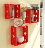 HOME SPARKLE Wooden Wall Shelf For Home Decor Wooden Wall Shelf (Number of Shelves - 3, Red, Clear)