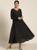 Sangria Women Solid Anarkali Kurta (Black)