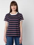 VERO MODA Striped Women Round Neck Blue T-Shirt