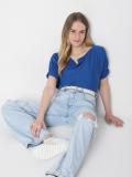 VERO MODA Casual Solid Women Blue Top