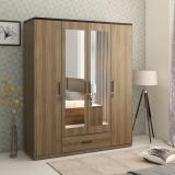 SPACEWOOD HOVER Engineered Wood 4 Door Wardrobe (Finish Color - LYON WALNUT & NATURAL WENGE, Mirror Included, Knock Down)