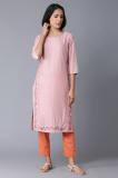 W Women Floral Print Straight Kurta (Pink)