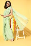 kvsfab Woven Bollywood Organza Saree (Green)