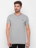 Spykar Solid Men Henley Neck Grey T-Shirt