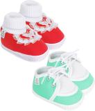 Neska Moda 12 To 18 Month Non Slip Baby Boys & Girls Pack of 2 Pair Cotton Butterfly & Lace Booties (Toe to Heel Length - 14 cm, Red, Mint)