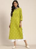 Sangria Women Printed Straight Kurta (Light Green)