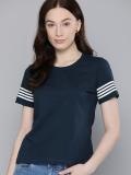 HARVARD Solid Women Round Neck Navy Blue T-Shirt