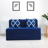 Uberlyfe 4 x 6 Ft Premium Chenille-Sofa Cum Bed with 2 Cushions(Arrow Pattern) 2 Seater Double Foam Fold Out Sofa Cum Bed (Finish Color - Dotted Blue Delivery Condition - Pre-assembled)