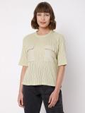 VERO MODA Striped Women Round Neck Green T-Shirt