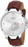 MATRIX DD-61-WH Neat Day & Date SIlver Dial & Brown Leather Strap Analog Watch  - For Men & Women