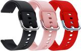 AOnes Pack of 3 Silicone 20mm Watch Strap Metal Buckle for Sonata Stride Pro Hybrid Smart Watch Strap (Black, Pink, Red)