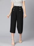 OXOLLOXO Women Relaxed Fit Cotton Solid Casual Black Cullotes Relaxed Women Black Trousers