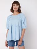 VERO MODA Casual Solid Women Blue Top