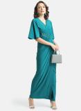 KAZO Women Fit and Flare Green Dress