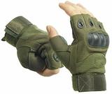 Leosportz Half Finger Hard Knuckle Motorcycle Army Shooting Outdoor Breathable Gloves-M Gym & Fitness Gloves (Green)