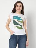 VERO MODA Printed Women Round Neck White T-Shirt