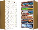 saintwod 1 Door 6 Shelf Fabric Dog Print Carbon Steel Collapsible Wardrobe (Finish Color - Beige Look, DIY(Do-It-Yourself))