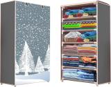 SPIRITED 1 Door 6 Shelf Fabric Felling Snow Print Carbon Steel Collapsible Wardrobe (Finish Color - Grey Look, DIY(Do-It-Yourself))