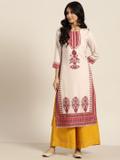 Sangria Women Printed Straight Kurta (Beige)