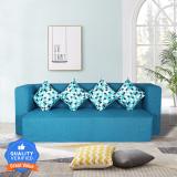 Seventh Heaven 4 Seater Sofa cum Bed 78x36x14 inch Jute Fabric with 4 Cushions: 2 Year Warranty 4 Seater Single Foam Pull Out Sofa Cum Bed (Finish Color - Blue Delivery Condition - Pre-assembled)