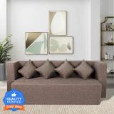 Seventh Heaven 4 Seater Sofa cum Bed 78x44x14 inch Jute Fabric with 4 Cushions: 2 Year Warranty 4 Seater Double Foam Fold Out Sofa Cum Bed (Finish Color - Brown Delivery Condition - Pre-assembled)