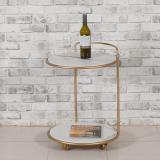 PRITI Multipurpose Kitchen Serving Trolley - Golden with White Marble top Stone Bar Trolley (Finish Color - Golden with White Marble top, Pre-assembled)