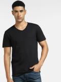 JACK & JONES Solid Men V Neck Black T-Shirt