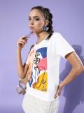 Moda Rapido Printed Women Round Neck White T-Shirt