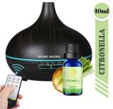 Divine Aroma Funnel Top Ultrasonic Aroma Diffuser & Citronella Pure Essential Oil For Home Portable Room Air Purifier (Deep Wood Grain)