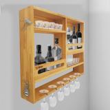 Solvd-in-box Wooden Home Wall hanging Mini Bar for Living Room with Wine Glass Rack Solid Wood Bar Cabinet (Finish Color - Wooden beige, Pre-assembled)