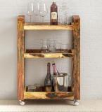 Cherry Wood Sheesham ( Rosewood ) Solid Wood Bar Trolley (Finish Color - Honey Oak Finish, Pre-assembled)