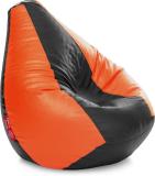 STYLE HOMEZ XXXL Premium Leatherette Classic Black Orange Color Teardrop Bean Bag  With Bean Filling (Black, Orange)