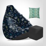 SPACEX XXXL Digitally Printed Bean Bag with Footstool and Cushion All Filled with Beans Teardrop Bean Bag  With Bean Filling (Blue, Yellow)