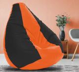 Flipkart Perfect Homes Studio XXXL Solid Leatherette Bean Bag with Beans Teardrop Bean Bag  With Bean Filling (Orange, Black)