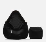 SPACEX XXXL Bean Bag with Square Puffy / Stool Ready to Use Filled With Beans Teardrop Bean Bag  With Bean Filling (Black)