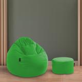 Seventh Heaven XXXL Filled Bean Bag with Cushion and Footrest - Scratch Resistant Premium Leatherite Bean Bag Chair  With Bean Filling (Green)