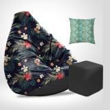 SPACEX XXXL Digitally Printed Bean Bag with Footstool and Cushion All Filled with Beans Teardrop Bean Bag  With Bean Filling (Black)