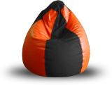 STYLE HOMEZ XL Premium Leatherette Classic Black Orange Color Teardrop Bean Bag  With Bean Filling (Black, Orange)