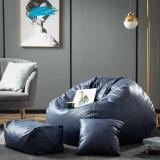 Kam's Lieu XXXL Premium Imported Leather Bean Bag with Footrest and Cushion | Ready To Use Teardrop Bean Bag  With Bean Filling (Black, Blue)