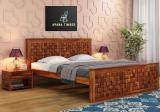 PANDITWOODENART queen bed sheesham wood wooden queen bed for bedroom cot without storage queen Solid Wood Queen Bed (Finish Color - Natural, Delivery Condition - DIY(Do-It-Yourself))