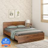 A GLOBIA CREATIONS Amber Engineered Wood Queen Bed (Finish Color - Natural Teak, Delivery Condition - Knock Down)